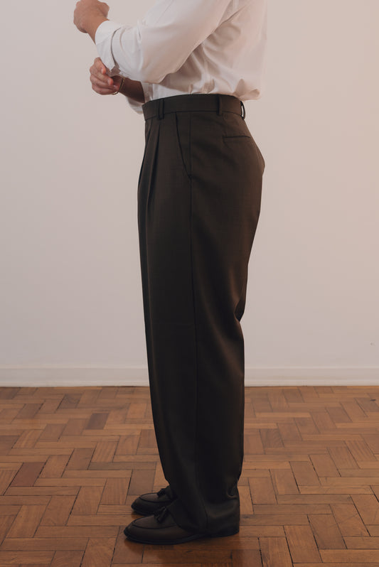 Calça Relaxed de Lã Fria (Marrom)