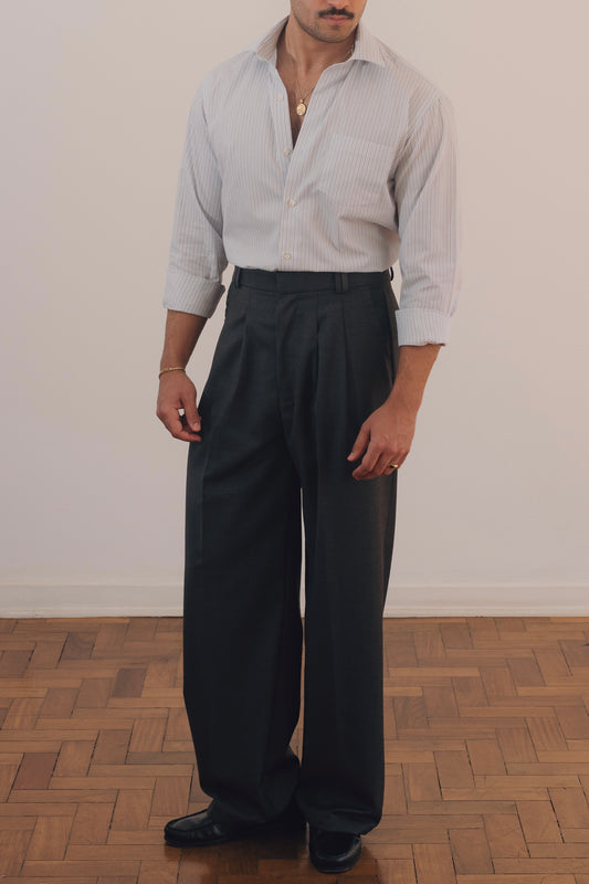 Calça Relaxed de Lã Fria (Cinza Chumbo)