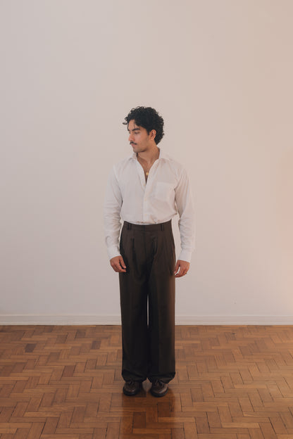 Calça Relaxed de Lã Fria (Marrom)