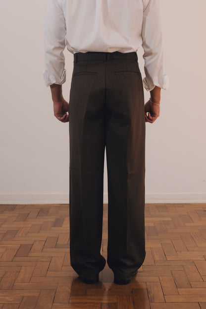 Calça Relaxed de Lã Fria (Marrom)