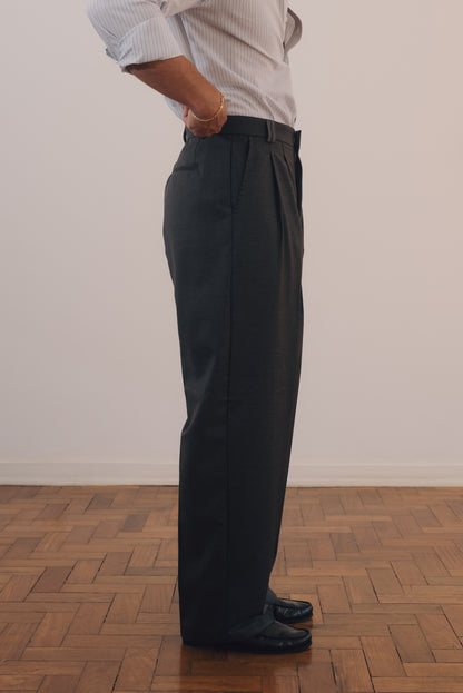 Calça Relaxed de Lã Fria (Cinza Chumbo)
